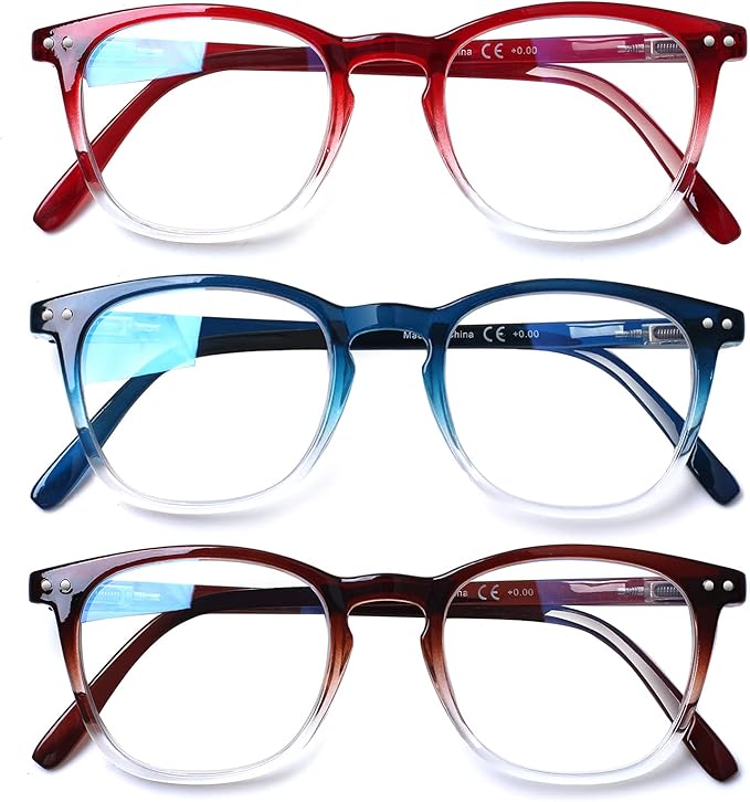 Henotin 3-Pack Blue Light Blocking Reading Glasses,Spring Hinge Computer Readers for Men Women,Anti UV Ray Filter Eyeglasses (Multicolor, 4.0)