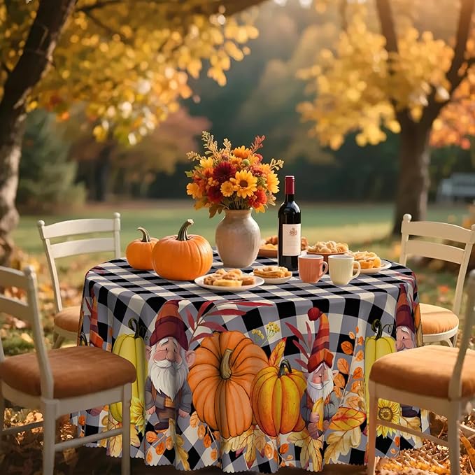Eikione Round Tablecloth 60 Inch, Fall Tablecloth, Pumpkin Table Cloth, Autumn Harvest for Christmas, Holiday, Thanksgiving, Harvest