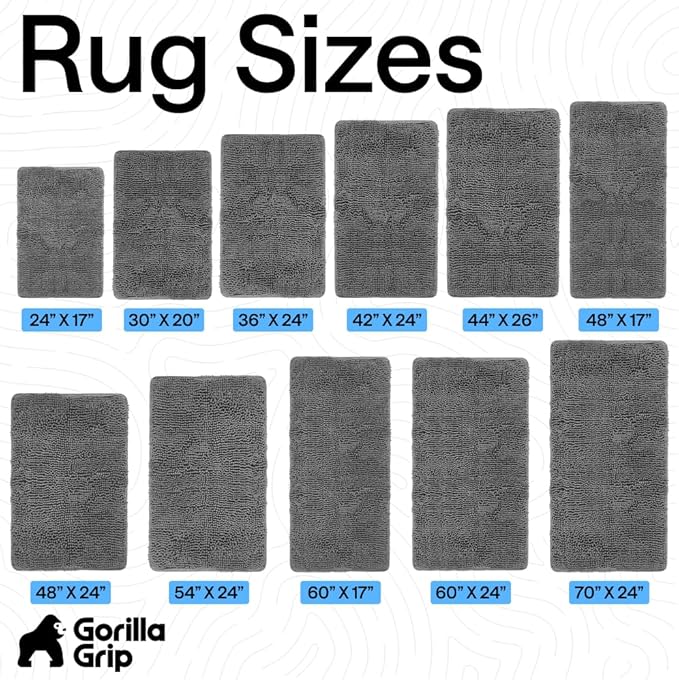 GORILLA GRIP Bath Rug Mat 48x24, Thick Soft Absorbent Chenille, Quick Dry Microfiber Mats, Rubber Backing Washable Shower Floor Rugs, Bathmat Runner, US Designed Bathroom Home Decor Accessories Grey