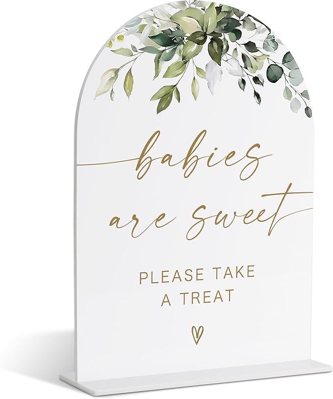 Greenery Gold Babies Are Sweet Please Take A Treat Sign, Dessert Table Sign, Neutral Baby Shower Decorations, Gender Reveal Decor, Table Centerpieces for Party Event, Acrylic Decor-34
