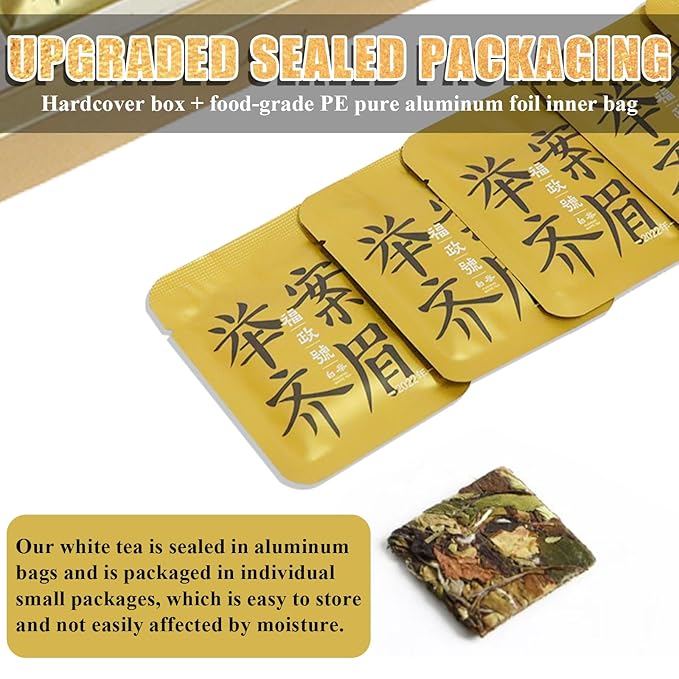 Organic White Tea Gift Box - 2022 Harvest Organic White Tea Premium Loose Leaf Tea Bags, 36 Pack x 5g Individually Wrapped, Fresh Chinese Leaves for Gifting, Enjoy Hot or Iced Brewing & Drinking