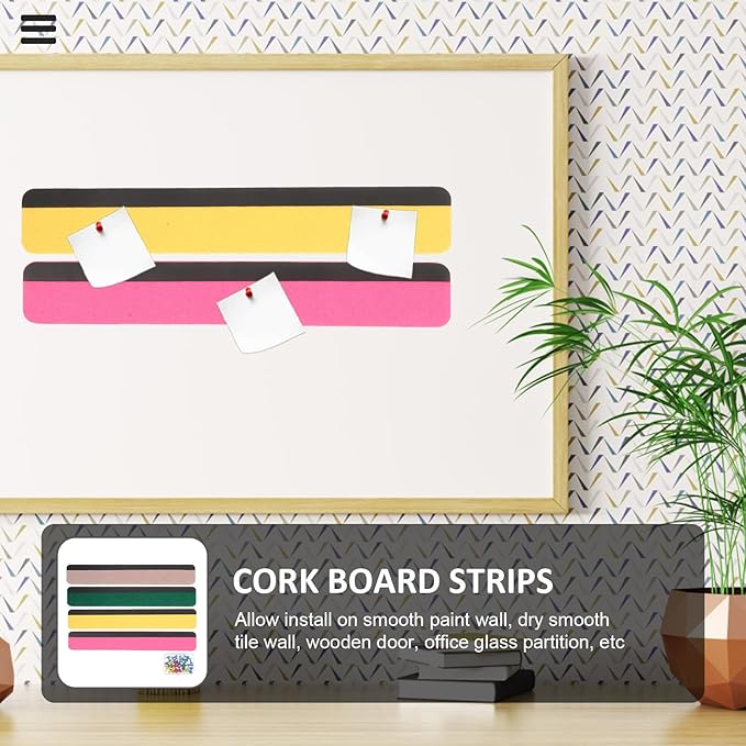 Magnetic Felt Bulletin Board Strips Set Colored Wall Memo Board Pieces Yellow Pink Green Gray for Office and Classroom Organization