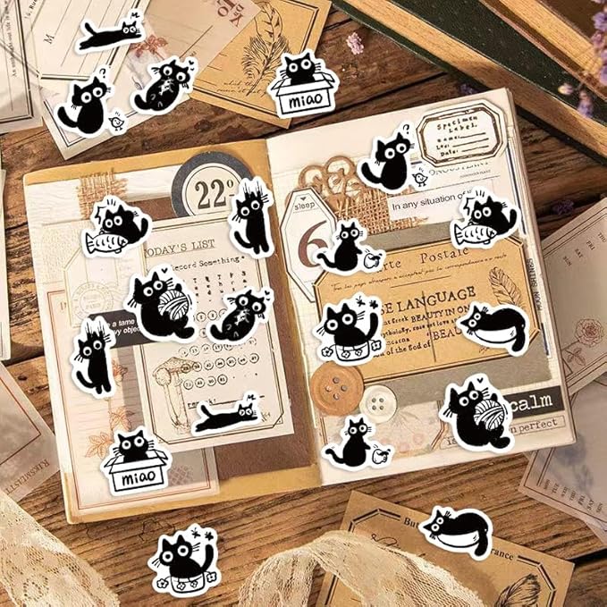 500 Pcs Cute Black Cat Sticker for Teen - Sticker Graphic - Cartoon Stickers for Water Bottles Laptop Cat Meme Stickers Waterproof Aesthetic Vinyl Decals Stickers for Adults Teens