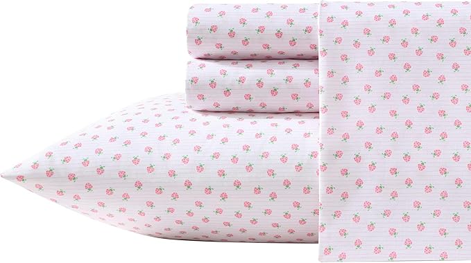 Laura Ashley Kids - Twin Sheet Set, Soft & Wrinkle-Resistant Toddler Bedding Set, Deep Pockets, Girl Bed Sheets with Matching Fitted Sheet & Pillowcase (Sweet Lady Bugs Pink)