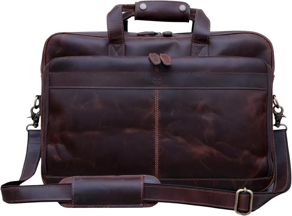 LAVAISH Handmade Full-Grain Leather Briefcase for Men & Women–17" Laptop Bag with Computer Compartment Office Satchel Bag