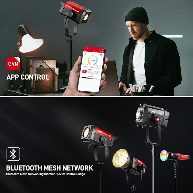GVM 700W Spotlights LED Video Light,29100lux/1m(Bare Light),Photography Lighting Kit with APP Control, Continuous Lighting with Bowen Mount,CRI 97+, COB Lamp Beads,2700K-6800K