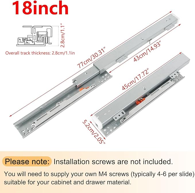 TMGSK Pair Undermount Drawer Slides Bottom Mount Pull Out Shelf Slider Under Mount Drawer Glides Full Extension Soft Close Drawer Runner Shelf Track for Kitchen Face Frame or Frameless Cabinet Drawer