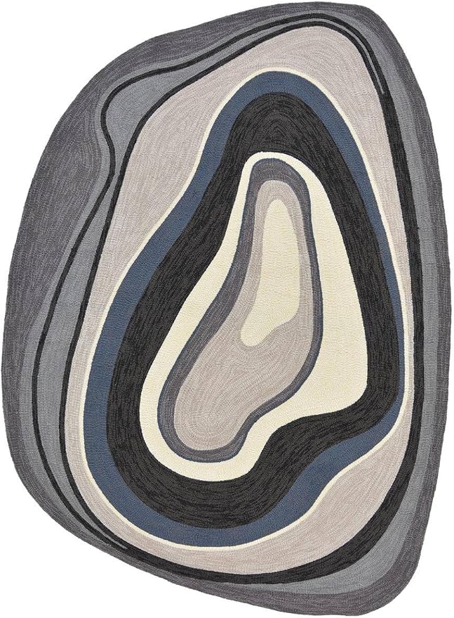 Modern Minimalist Art Texture Irregular Rug 7x12 Beige Black Gray Abstract Shaped Area Rug for Living Room Bedroom Nursery Washable Low Pile Shaggy Carpet Under Dining Table Non Skid Floor Mats