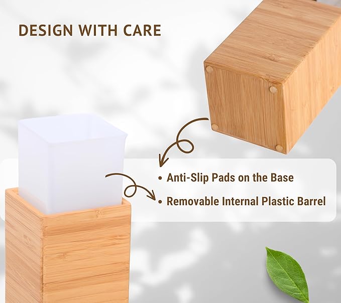 Clasin Home Bamboo Bathroom Accessories Set, 3 Pcs Wood Bathroom Accessories Soap Dispenser, Toothbrush Holder, Soap Dish, Kitchen Soap Dispenser Set for Home Decor, Housewarming Gift
