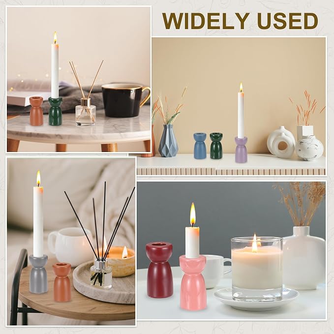 uxcell 3 Pack Candlestick Holder Light Yellow/Dark Red/Light Blue Ceramic Taper Candle Holder Candle Stand Holders Modern Style Decoration for Centerpiece Tabletops Anniversary