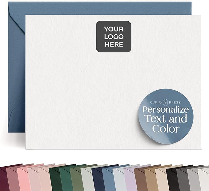 Curio Press Personalized Stationery for Women & Men - A2 Business Flat Thank You Cards with Custom Notecards, Personalized Note Cards with Envelopes and Name, Custom Stationery - Your Logo Flat