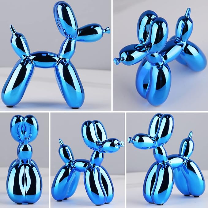 Blue Balloon Dog Decor - Animal, Shelf, Preppy Room, Cute Statue, Modern Sculpture, Gold Decorations, Small Figurines
