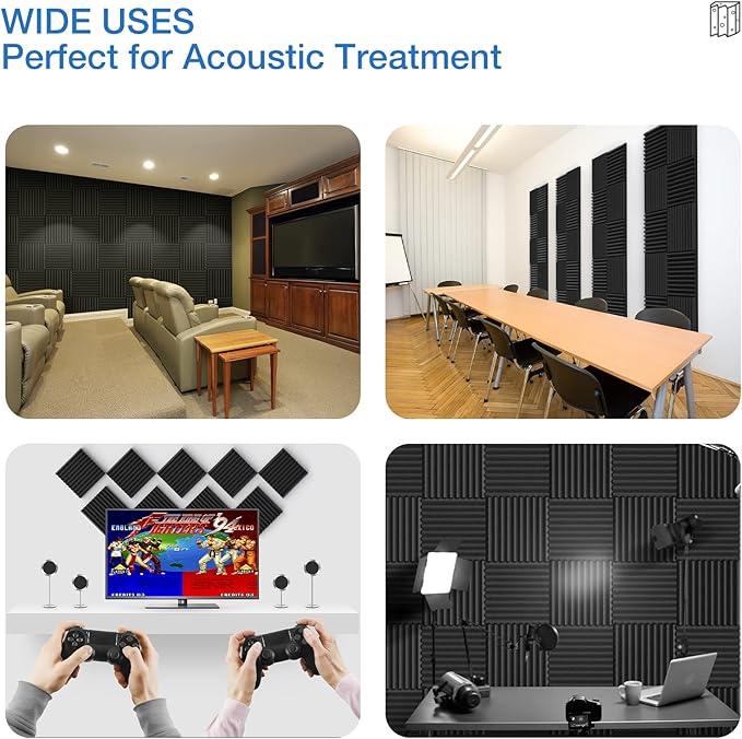 48 Pack Sound Proof Foam Panels for Walls,1" X 12" X 12"Self-Adhesive Foam Acoustic Panels Sound Absorbing,High Density Quick-Recovery Soundproof Wall Panels,Black