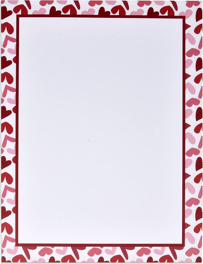 Gift Boutique - 100 Valentines Day Stationary Paper 8.5" X 11" Valentine Hearts Stationery Letterhead with Border for Writing Letters, Poems, Printing Invitation, Valentines Heart, Printable Papers