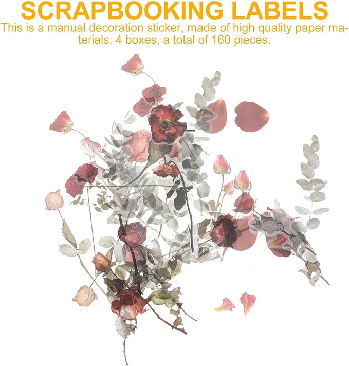 Healvian 4pcs Floral Scrapbook Stickers Set for DIY Journaling and Album Decoration, Creative Flower Stationery Patches for Crafting and Scrapbooking Enthusiasts