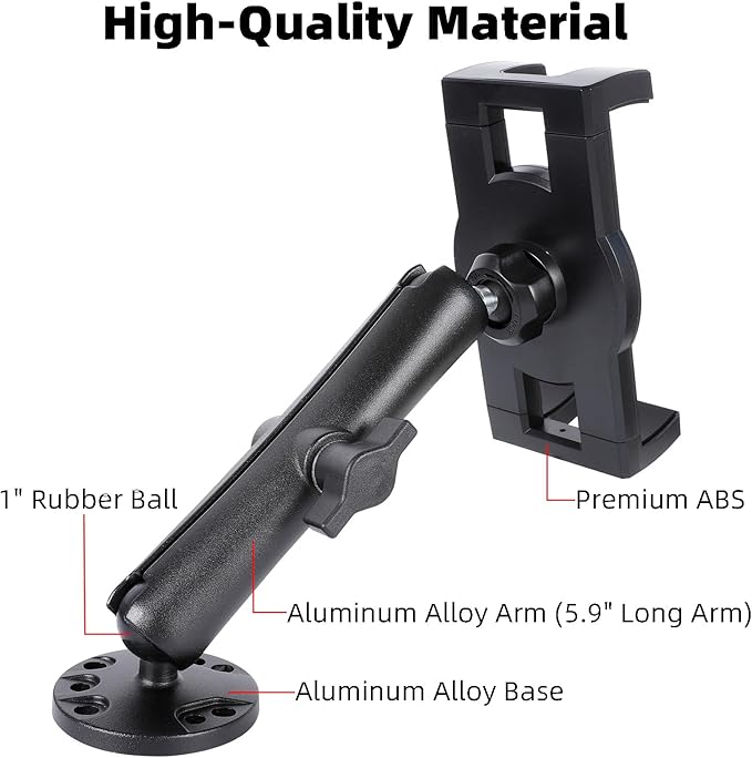 FPN Dashboard Mount Tablet Holder for Truck, Heavy Duty Drill Base with Aluminum Arm Tablet Mount for Car, Wall, Boat, Desk, Compatible with iPad Pro Air Mini, 4.7-12.9″ Tablets and Phones (PTM-27)