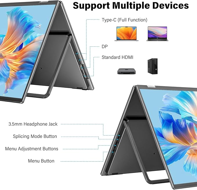 InnoView 2025 23.8" 2K Dual Portable Monitor QHD 2560 x 1440P 100% sRGB - Foldable & Stackable Design with 315° Screen Adjustment & 180° Stand | USB-C/HDMI, Dual Monitor for Laptop, Mac, Windows