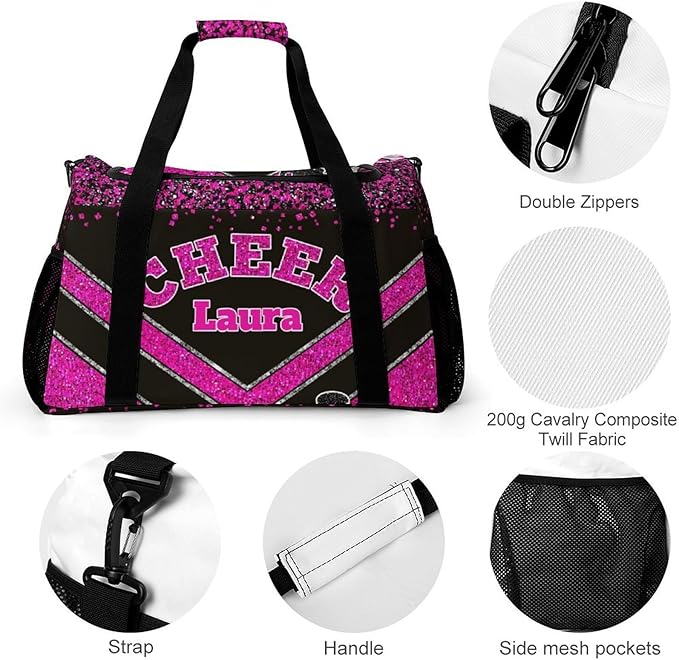 Personalized Cheer Bag Gifts for Girls Sport Cheerleading Gym Travel Duffel Bag Overnight Weekender Bags with Name (Rose Pink)