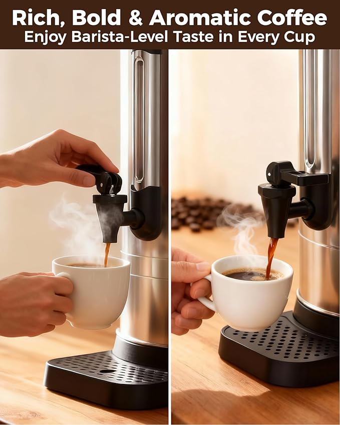 OSTBA 950W Commercial Coffee Urn 50 Cup / 8.3L 304 Stainless Steel Percolator Coffee Pot, Double-Wall Hot Water Dispenser Electric Coffee Maker Fast Brewing for Home, Office, Catering & Small Events