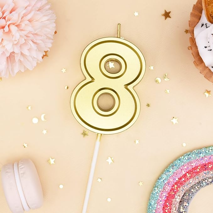 PHD CAKE 2.76 Inch Luxe Gold 8 Number Birthday Candles, Gold Number Candle, Cake Number Candles, Party Celebration