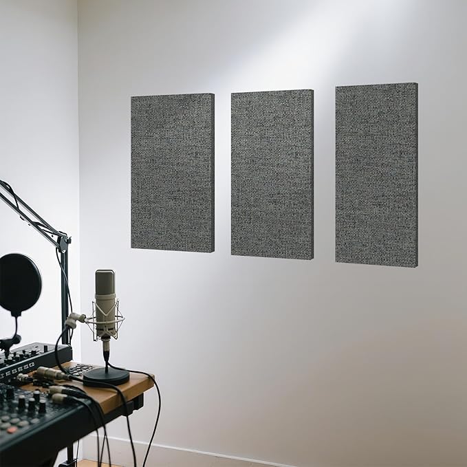 Art3dwallpanels 8 PCS Acoustic Panels, 24''x12'' Fabric Soundproof Wall Panels, Easy-Hook Mounting Sound Absorbing Panels for Studios, Office, Home Theater,Dark Grey