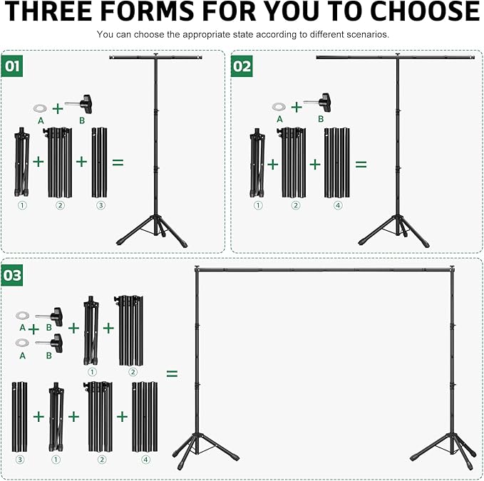 Backdrop Stand 10x7.5 FT for Photography Studio, 3-in-1 T-Shape Photo Backdrop Stand Kit for Birthday Party, Background Stand for Photo Video Studio with Carring Bag, Banner Stand with 2 Sandbags