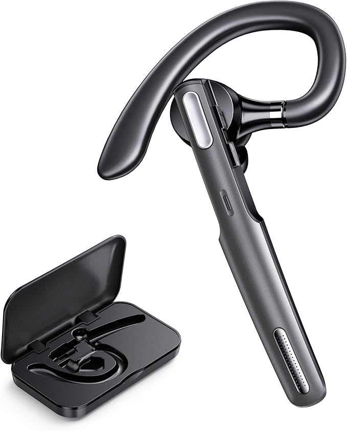 ICOMTOFIT Bluetooth Headset, Wireless Bluetooth Earpiece V5.0 Hands-Free Earphones with Built-in Mic for Driving/Business/Office, Compatible with iPhone and Android (Gray)