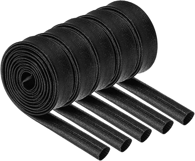 MECCANIXITY 5Pcs Wire Insulation Braid Fire Sleeve,6.6Ft-12mm ID Black, High Temp Silicone Coated Fiberglass Sleeving for Automotive Hose Lines Electrical Wiring