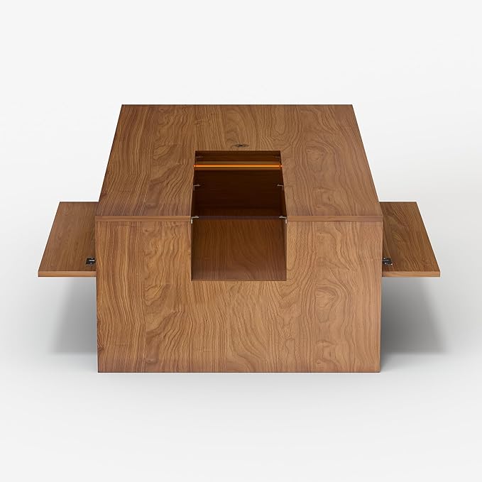 NessCarsti Coffee Table with LED Lights, 51" Modern Rectangular Living Room Center Table with Storage Shelves & Hidden Compartment, Stylish Tea Table for Apartment, Home, Office