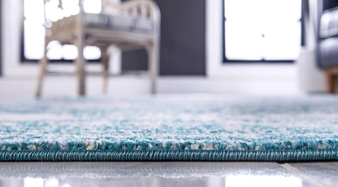 Unique Loom Bromley Collection Area Rug - Wells (6' 1" x 9' Rectangle, Turquoise/ Ivory)