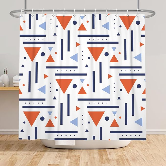 Abstract Geometric Shower Curtain Colorful Geometric Abstract Boho Orange Triangle, Modern Minimalist Boho Art Bathroom Decor Waterproof Fabric Bath Curtain 72x78 inch