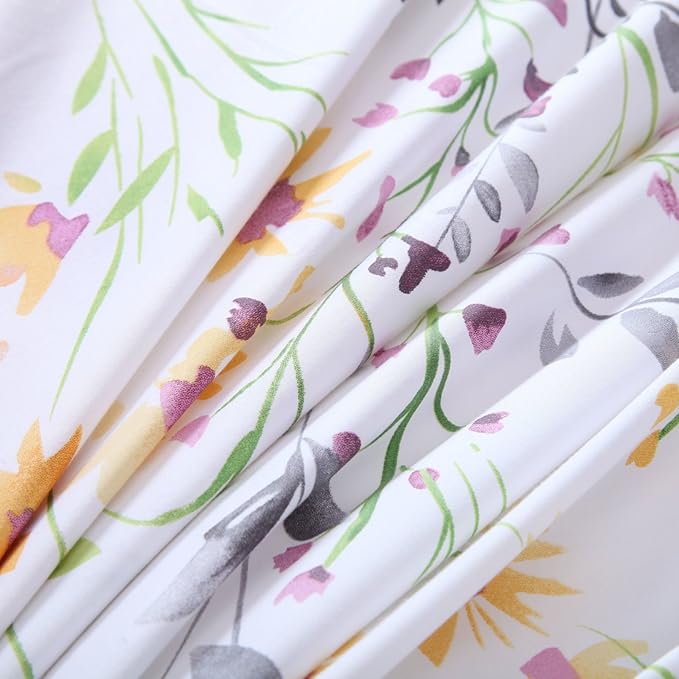 Brandream Floral Duvet Cover Set Twin Size 3 Pieces 800TC Egyptian Cotton Printed Modern White Pink Bedding