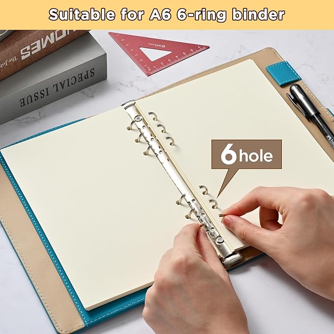 A6 6-Hole Blank Loose-Leaf Paper, Beige – Refill Pages for Standard A6 6-Ring Binder, Journals, Planners – Ideal for Office, Study, Recipes, Travel & Budgeting – Pack of 2 (80 Sheets per Pack)