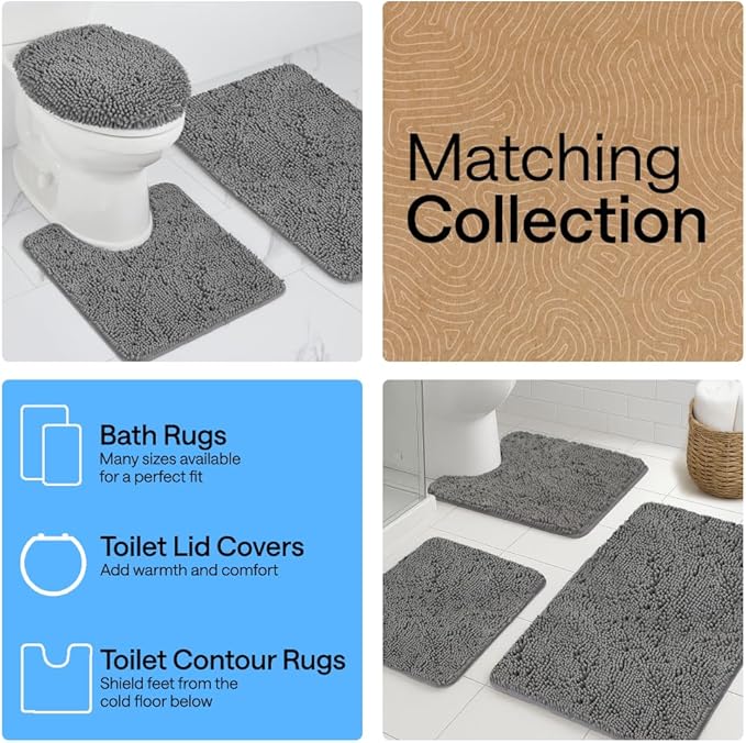 GORILLA GRIP Bath Rug Mat 48x24, Thick Soft Absorbent Chenille, Quick Dry Microfiber Mats, Rubber Backing Washable Shower Floor Rugs, Bathmat Runner, US Designed Bathroom Home Decor Accessories Grey
