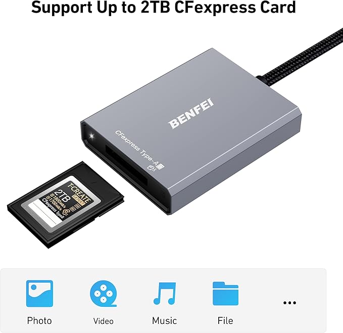BENFEI CFexpress Type A Card Reader with USB 3.2 (Gen 2) 10Gbps, USB-C&USB-A 2-in-1 Type A CFexpress Adapter, Compatible with Windows/Mac/Linux/Android