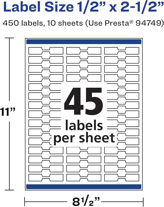 Avery Printable Durable White Barbell Labels, Sure Feed Technology, 0.5" x 2.5", Waterproof Labels, Laser & Pigment-Based Inkjet Compatible, 450 Total