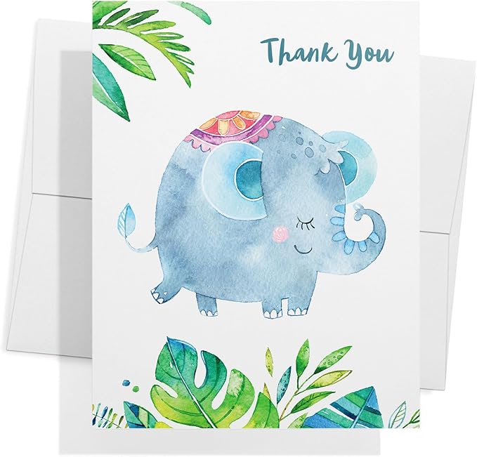 Twigs Baby Shower Thank You Cards with Envelopes - 12 Set Simple Baby Shower Cards, New Baby Congratulations Cards, Welcome Baby Card, Made in the USA - Jungle Animal Designs, 5.5 x 4.25 Inch Size