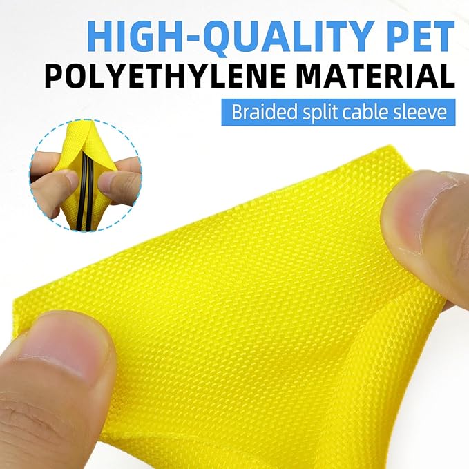 Automotive Wire Loom Tubing, Split Braided Cord Protectors from Pets No Chew, Flexible Cable Sleeve Cable Management for TV/Computer/Electric Wires (Yellow, 3/4"-25ft)