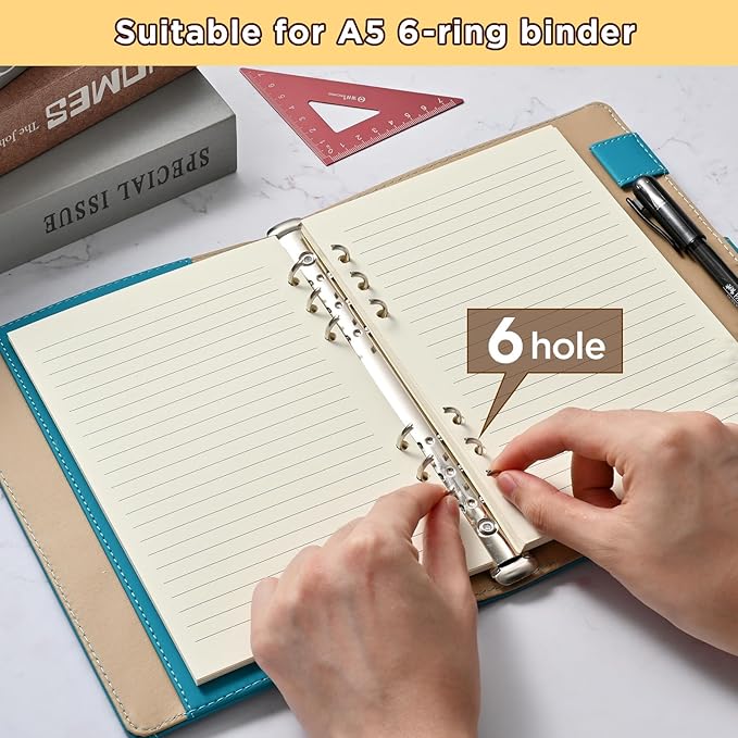 A5 6-Hole Lined Loose-Leaf Paper, Beige – Refill Pages for Standard A5 6-Ring Binder, Journals, Planners – Writes both sides–No bleed-through– Pack of 2 (80 Sheets per Pack)
