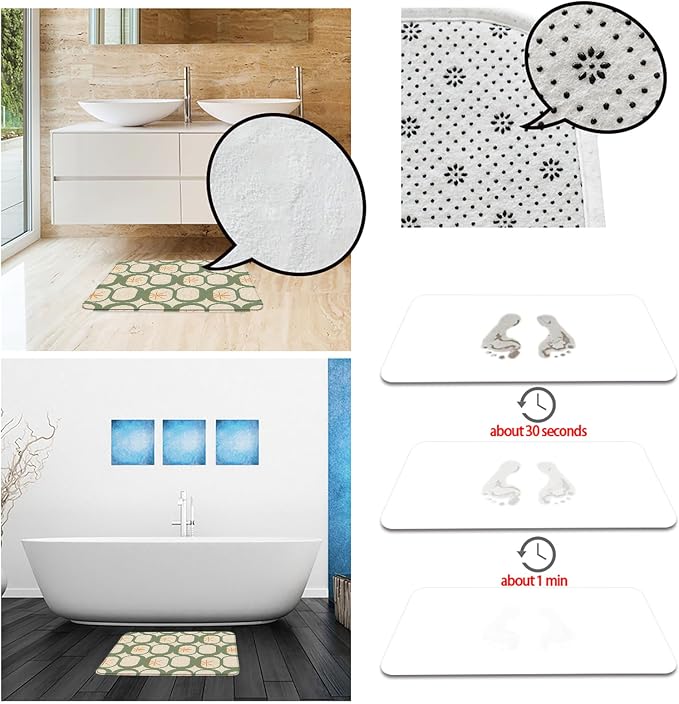 Mid Century Modern Bath Mat Abstract Atomic Geometric Retro 1950s Sage Green Bathroom Kitchen Toilet Rugs,18x48 Inch