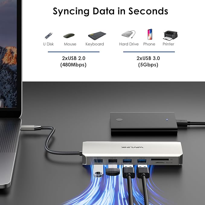 WAVLINK USB C Laptop Docking Station Dual Monitor for Dell/Lenovo/HP/XPS, USB-C Hub Multiport Adapter Dongle Dock with 2 HDMI, DisplayPort, Ethernet Hub, 85W Power Delivery, SD Card Reader, Audio