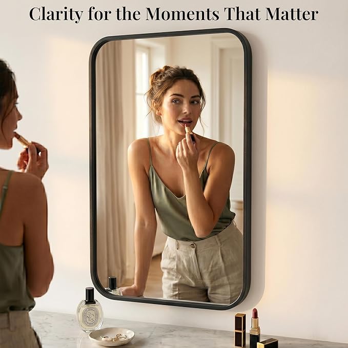 2-Pack 22x30 Inch Matte Black Bathroom Vanity Mirrors | Flush Mount Deep Set Metal Wall Mirror for Over Sink | HD Shatterproof Glass, Rustproof