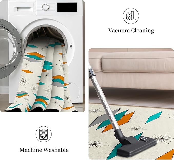 Mid Century Modern Small Entryway Rug Carpet 2'x'3 Non Slip Washable Atomic Retro Front Door Mat Indoor Entrance for Kitchen Bathroom Bedroom, Entry Rug Indoor Doormat