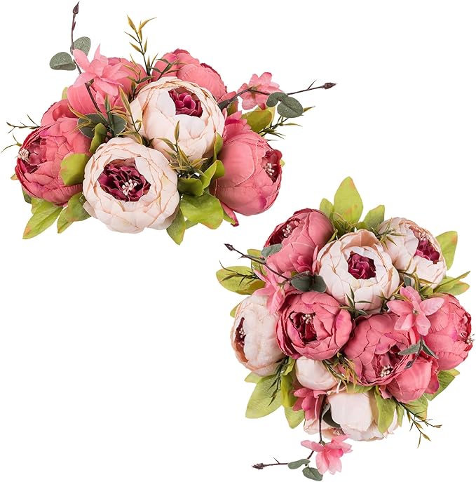 NUPTIO Flower Balls Flowers for Centerpieces: 2 Pcs 9.4 inch Diam Dark Pink Artificial Peony Fake Flower Ball Arrangement Bouquet Wedding Centerpieces for Tables Wedding Centerpiece Decorations