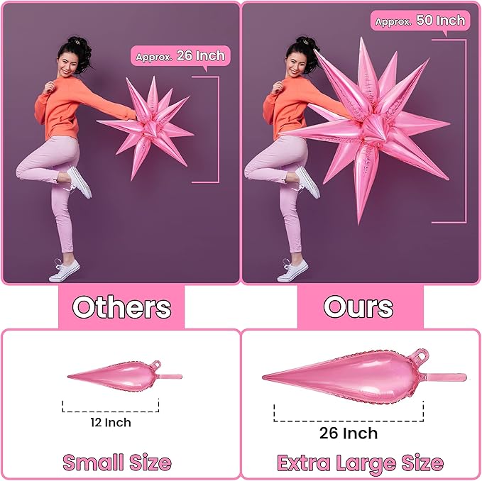 Katchon, Large Pink Star Balloons - 50 Pieces, 26 Inch | Pink Starburst Balloon | pink Spike Balloons for Baby Shower Decorations | Metallic pink Balloon for Bachelorette, Sweet 16 Party Deorations