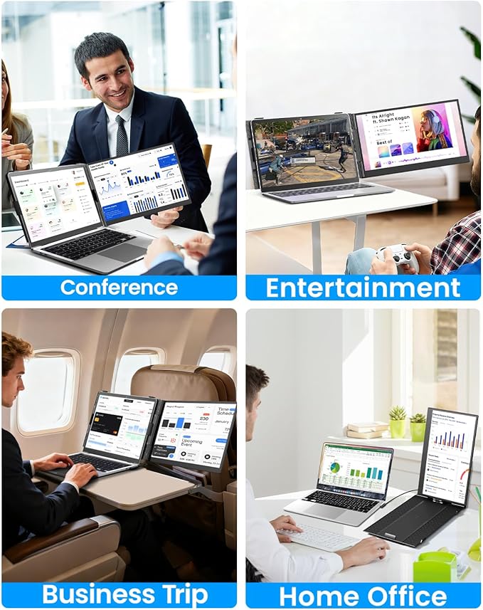 Cevaton Laptop Screen Extender, 14" Ultra-Slim & Lightweight Portable Monitor for 13"-17" Laptops, 1080P FHD Dual Monitor, One Cable Connection, Compatible with Wins/Mac/Android/Linux/Chrome (Grey)