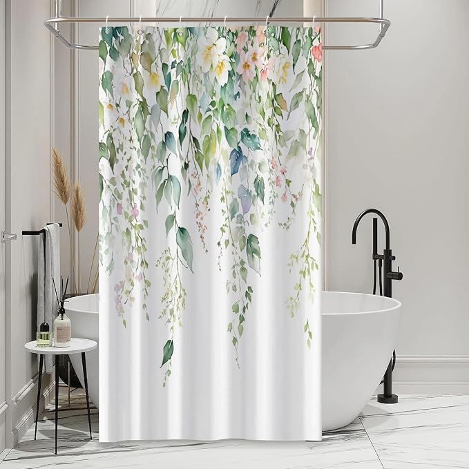 Sage Green Eucalyptus Shower Curtain Watercolor Botanical Floral Leaves Shower Curtain Set Spring Nature Bathroom Decor with 10 Hooks,54x72 Inches