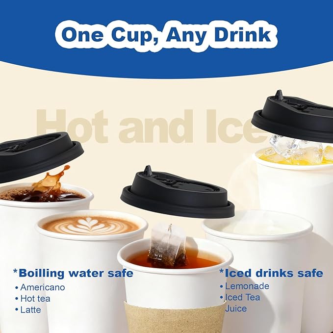Coolcap 16 oz 500 Pack Coffee Cups with Lids and Sleeves, Straws, Hot Disposable To Go Travel Paper Cups Bulk for Office, Home Coffee Bar Accessories, Chocolate, Cocoa, Beverage (White)
