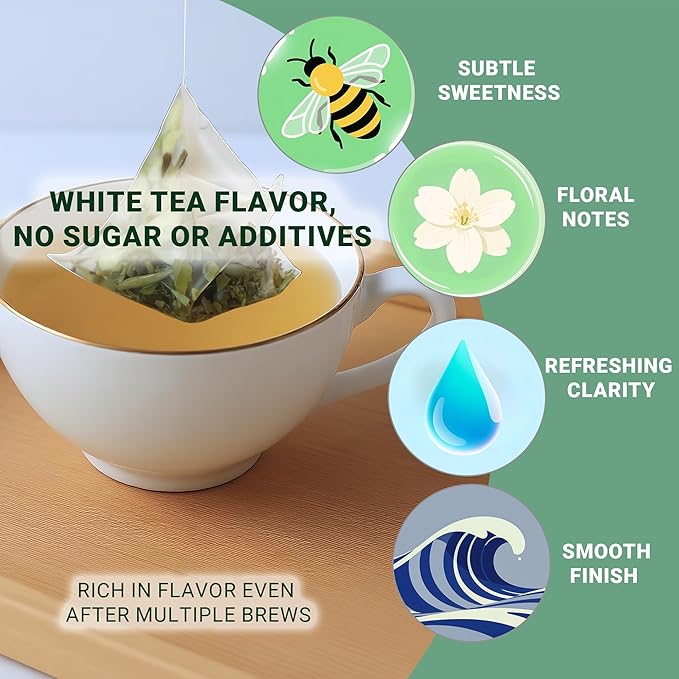 ADMIRINGAZELAND Jasmine White Tea Bags - 30 Count Fujian White Peony Leaf & Real Jasmine Flowers Blend with Pyramid Bags, Morning & Afternoon Chinese Tea Gift for Women & Men, 2.1oz