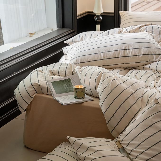 Striped Comforter Set Twin XL Size Grey Stripes Pattern Printed Comforter 3 Pieces Lightweight Boho Bedding Comforter Set for All Seasons Breathable Soft Fluffy Beige Comforter with 2 Pillowcases